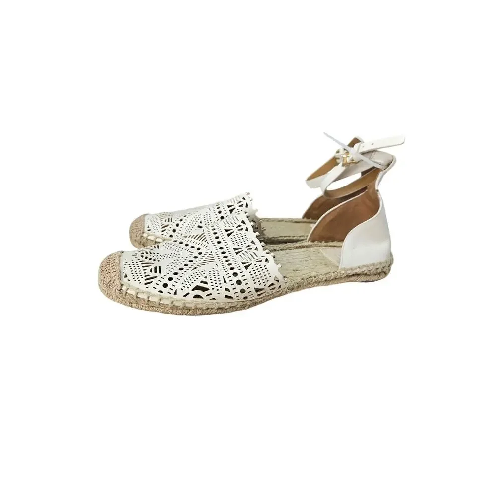 Tory Burch 7 Clarice White Cut Out Espadrille Sandal Boho Coastal Casual Preppy